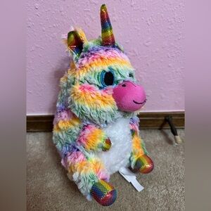Nanco Fat Unicorn Plush 10” Rainbow Multicolor Glitter Eyes White Belly